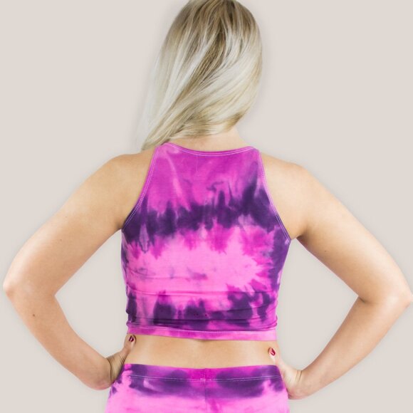 Colmar Tie Dye Crop Top | Pink + Black Hand-Dyed Cotton Yoga Crop Top - Picture 2 of 3